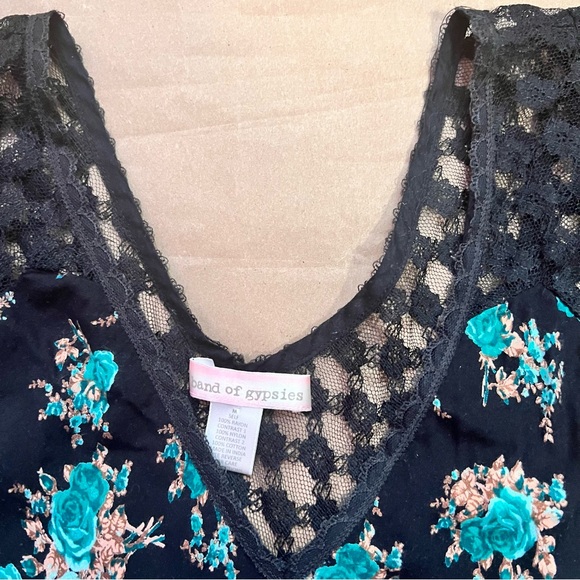 Band of Gypsies Dress SZ M BLK/Teal Lace 90s/Y2K Boho Fairy Whimsygoth Coquette - Picture 7 of 10